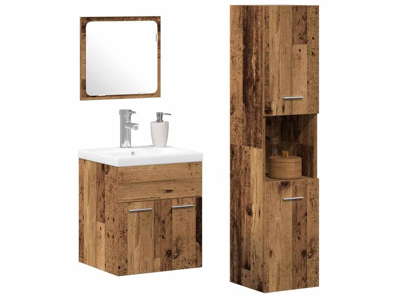  Ensemble de mobilier de salle de bain 4 pièces bois ancien cf64541  - Conforama C