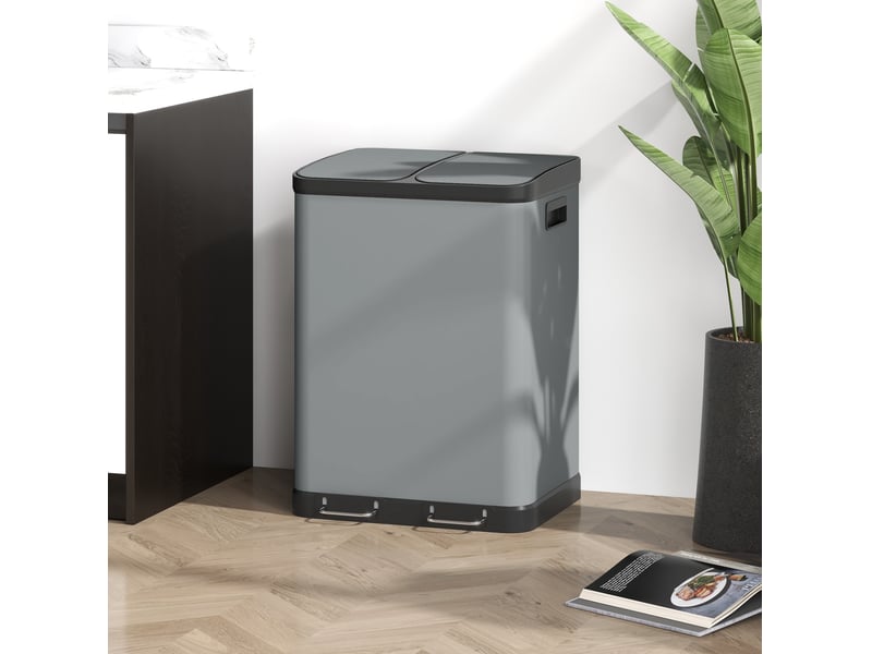  Poubelle à pédale 2x30 l 48,8x39,5x67 cm fermeture douce métal grise  - Conforama B