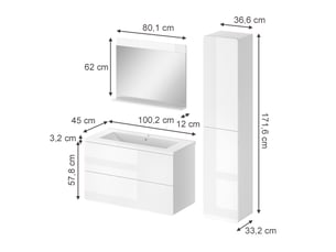 Vicco meubles bain, blanc haute brillanceblanc, 4 pièces