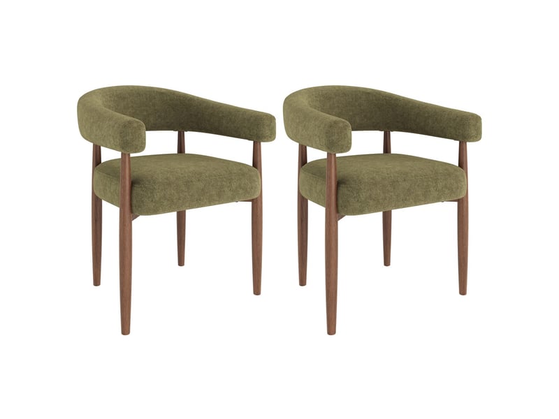  Chaise en chenille coloris olive, lot de deux pour salle à manger, avec design moderne, assise moelleuse et dossier ergonomique pour un confort optimal  - Conforama A