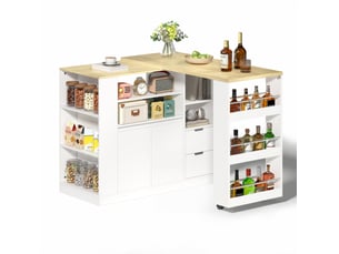 Desserte de cuisine avec 2 tiroirs, étagères latérales et plateau pivotant extensible pour cuisine, 115 × 50 × 92 cm