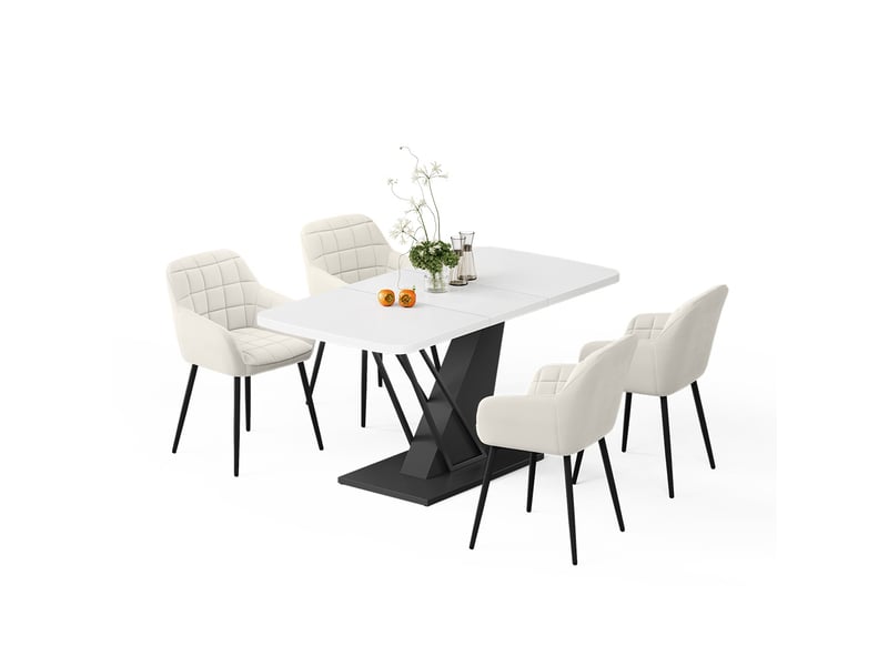  Vicco ensemble de table à manger, blancnoir, 120x80cm avec 4 chaises de salle à manger  - Conforama E