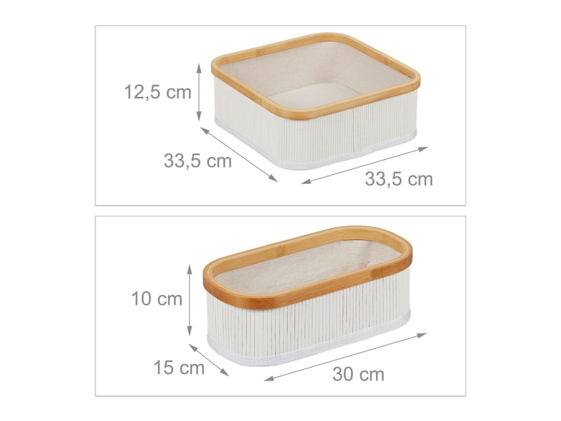  Lot de 3 paniers de rangement empilables salle de bain design décoratif 35 x 25 x 25 cm en bambou blanc 13_0011703  - Conforama C