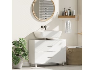 Meuble sous lavabo, meuble de salle de bain avec 2 tiroirs, style moderne, 80 x 30 x 60 cm, blanc