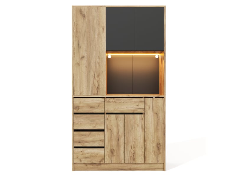  Meuble haut de cuisine avec led, prises et étagère à épices 105x40x185 cm  - Conforama A