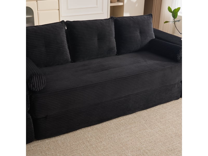  Canapé convertible 3 places en velours côtelé noir avec coffre et porte-gobelets intégrés  - Conforama R