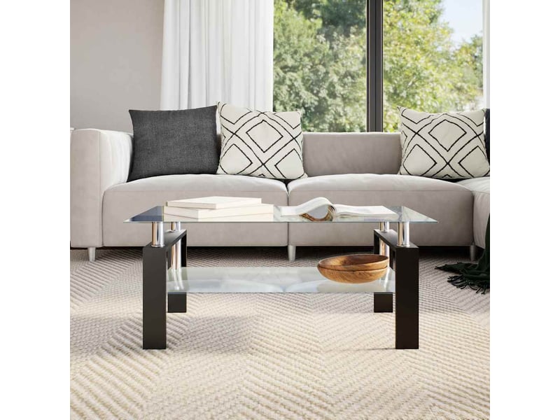  Table basse rectangulaire | table de salon gris et transparent 95x55x40 cm verre trempé  - Conforama C