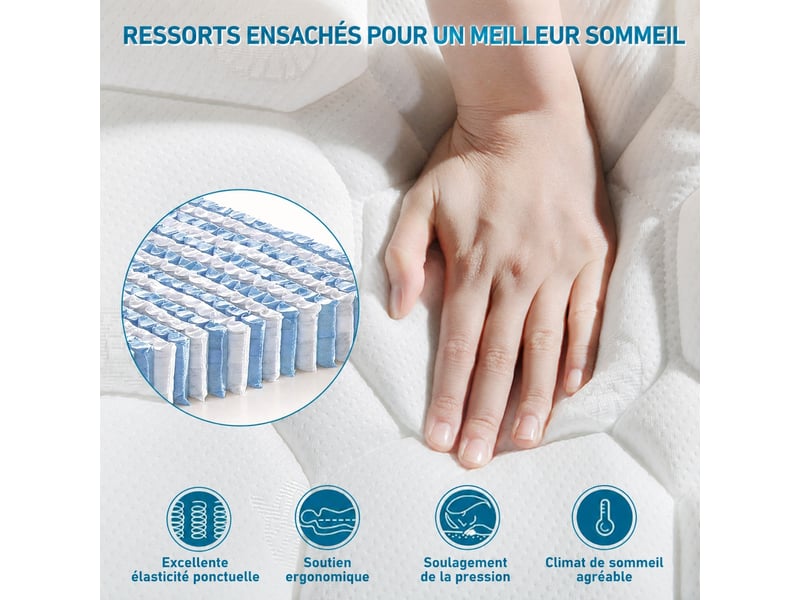  Lit coffre 140x200 avec matelas inclus, led, usb-c, velours gris  - Conforama D