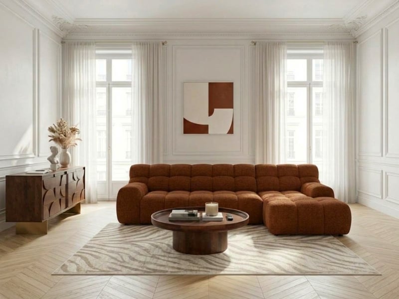 Bobochic canapé d'angle convertible avance-recule électrique andre tissu texturé orange angle droit ANDRE - Conforama B