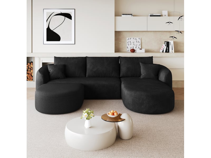  266 cm u-forme canapé d'angle - canapé modulaire boneless à compression - canapé noir en chenille - aucun montage nécessaire  - Conforama B