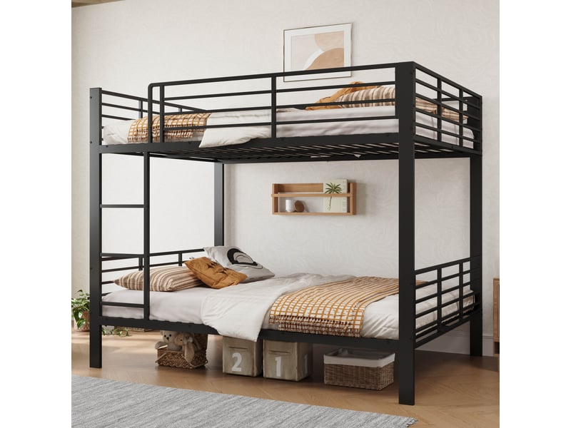  Lit superposé 140x200 cm en métal, structure renforcée 400 kg, sans bruit, barrière de sécurité haute, idéal appartements, noir Radiant Stride - Conforama B