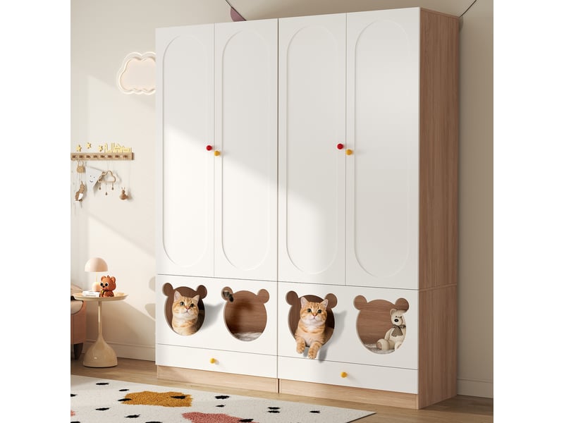  Armoire penderie 160x50x200 cm, dressing de chambre, lot de 2, portes de rangement, poignées en céramique, mdf naturel et blanc OPULERANE TRADING LTD - Conforama B