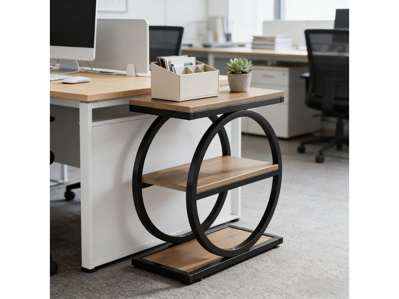  Table d'appoint 3 niveaux en mdf et métal noir et marron 60x30x65 cm  - Conforama E