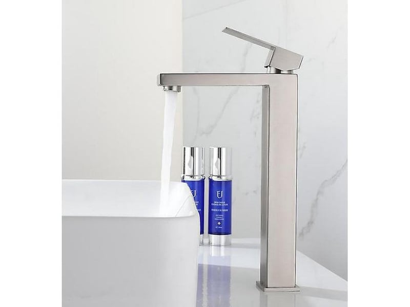  Mitigeur de lavabo haut de gamme à levier unique en acier inoxydable, argent, 32*15 cm SZPA301931JJZJ - Conforama B