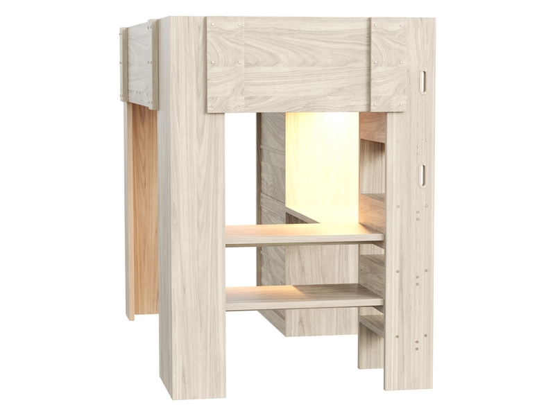  Lit mezzanine 90x200 cm avec bureau, armoire, bibliothèque, rangements et led en bois bois clair Fay Lum - Conforama D