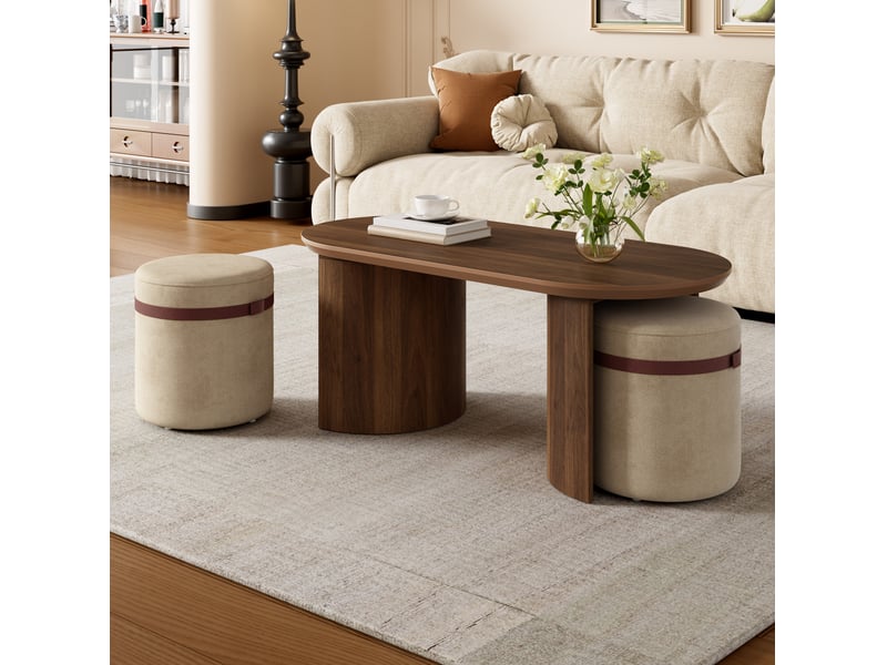  Table basse ovale avec 2 poufs gain de place evryae  - Conforama C