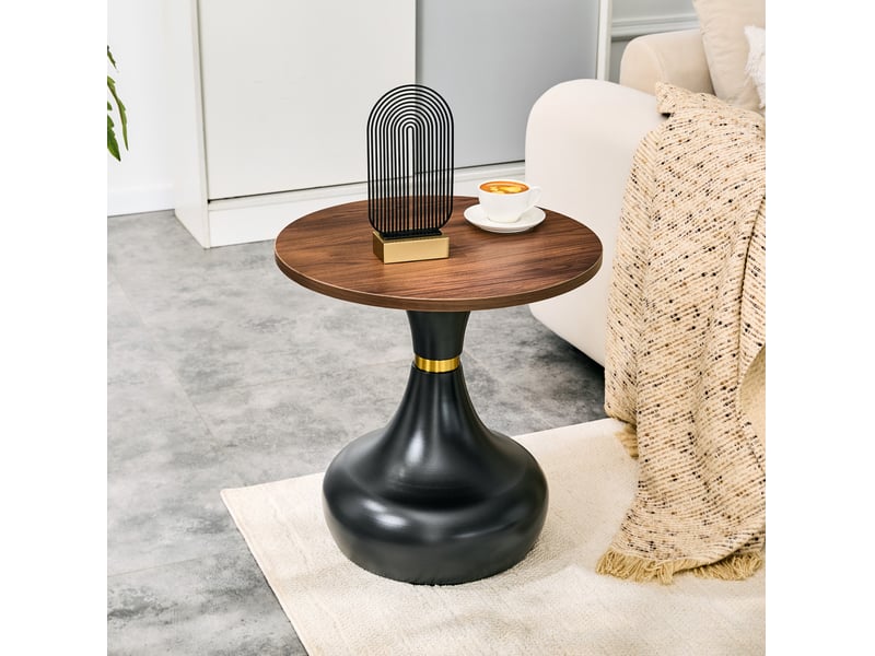  Lot de 2 tables basses gigognes ø70x42 cm et ø50x51.5 cm en métal noir et mélaminé noyer  - Conforama C