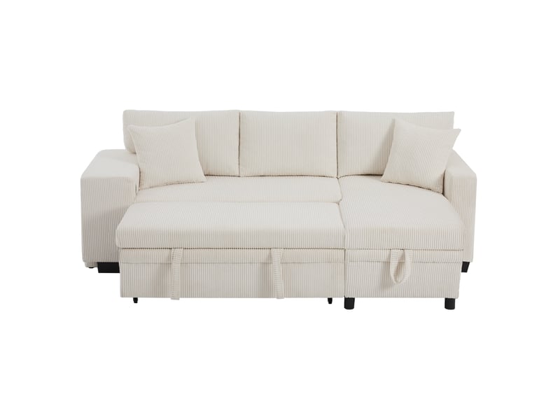  Canapé d'angle convertible 3 places 231 x 131,5 x 84 cm, couchage, rangement, usb et usb-c, velours côtelé beige OMNIGLINT TRADING LTD - Conforama A