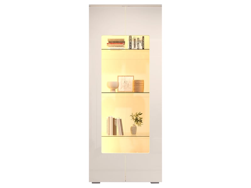  Vitrine de rangement, avec éclairage led, 70 x 40 x 173 cm, en verre trempé et mdf, coloris blanc, pour salon, pour maison et appartement  - Conforama W