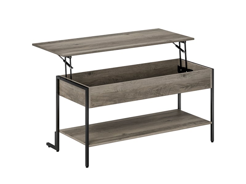  Table basse avec plateau relevable, table de salon avec compartiment caché et étagère ouverte, gris, 95x40x59cm  - Conforama B