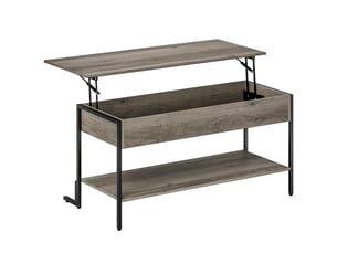 Table basse avec plateau relevable, table de salon avec compartiment caché et étagère ouverte, gris, 95x40x59cm