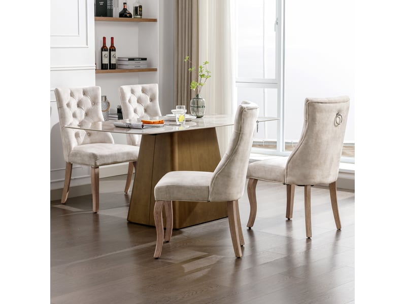  Lot de 4 chaises de salle à manger 51 x 47 x 97 cm beige clair en velours, dossier haut capitonné  - Conforama B