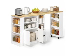 Desserte îlot de cuisine 115x50x92 cm avec plan extensible, blanc naturel