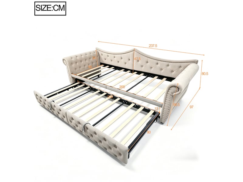  Lit gigogne 90x200 cm en velours beige avec port usb et éclairage led  - Conforama C