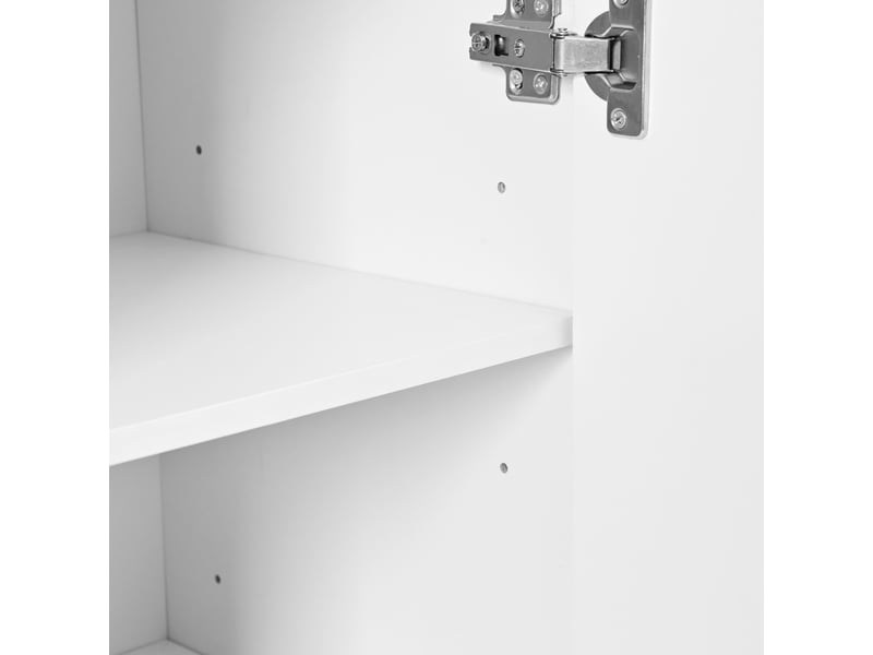  Meuble à chaussures 2 portes blanc, 146x34x109 cm, rangement avec étagères réglables et poignées dorées  - Conforama E