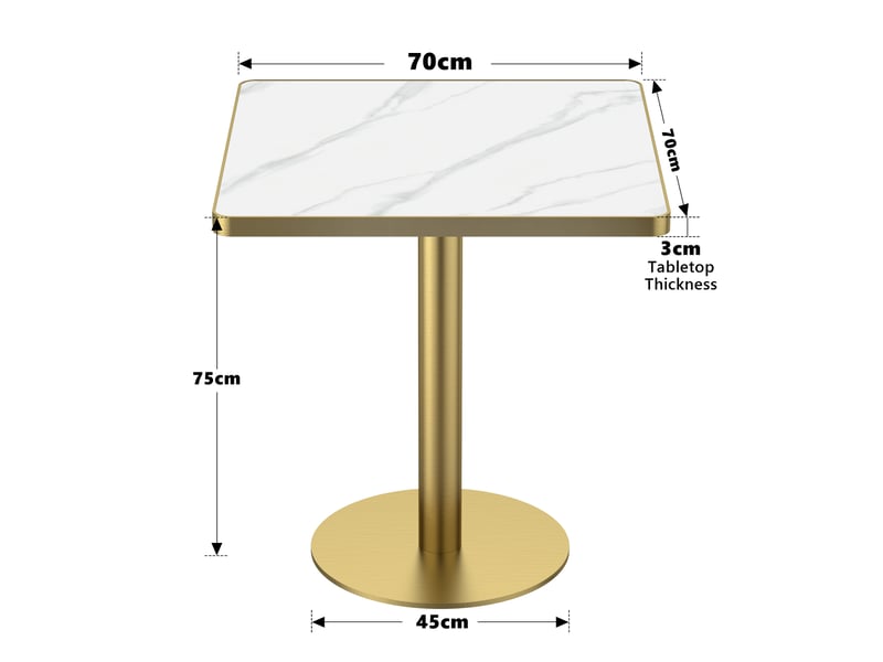  Table à manger ronde de 70 cm en pierre frittée avec plateau blanc et pieds dorés  - Conforama C