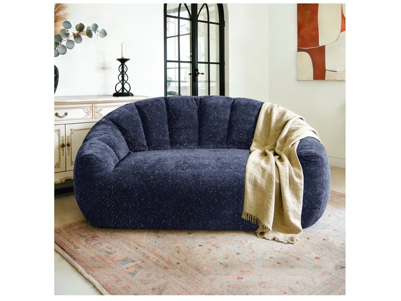  Fauteuil bean bag 2 places bleu en tissu doux, design patte d’ours, dossier et accoudoirs intégrés pour salon  - Conforama B