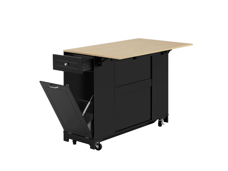  Îlot de cuisine mobile 131,8 x 40-70 x 93,3 cm, plateau extensible, prises usb-c, noir et bois Jamama eleni - Conforama R