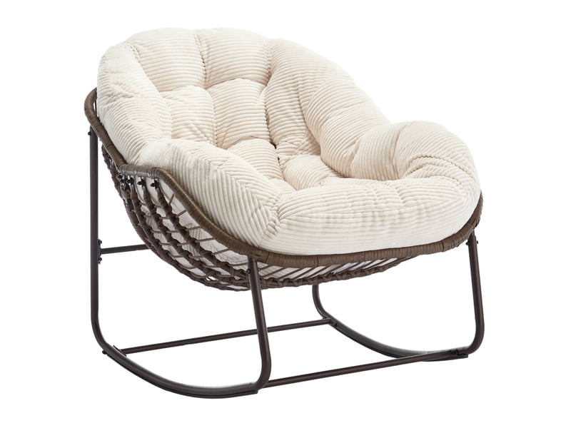 Fauteuil à bascule extérieur 78 x 106 x 90 cm – blanc – rotin synthétique tressé, coussin rembourré - Conforama A