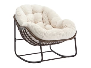 Fauteuil à bascule extérieur 78 x 106 x 90 cm – blanc – rotin synthétique tressé, coussin rembourré