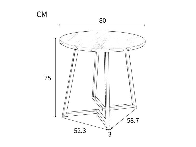 Table ronde, ø 80 cm, table de cuisine, design moderne, pratique, plateau mdf, piètement métal, coloris blanc et doré - Conforama C