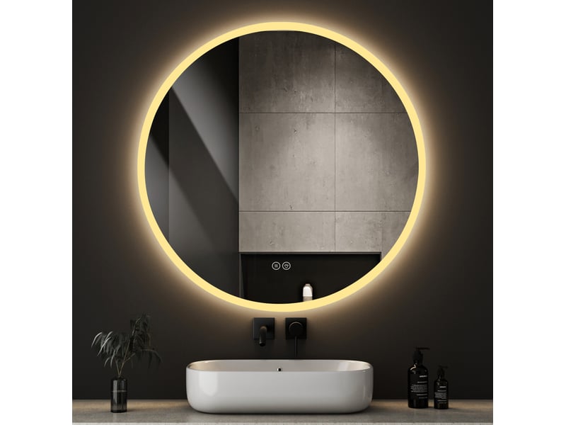  Miroir salle de bain rond led 70x70 cm antibuée à lumière 3 couleurs, argenté  - Conforama D
