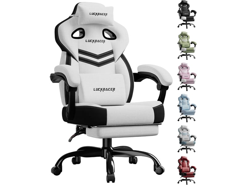 Gtplayer chaise de jeu en tissu avec accoudoirs synchronisés, inclinaison de 90-155° et repose-pieds - blanc - double ligne LR408-WT-DL-FA - Conforama A