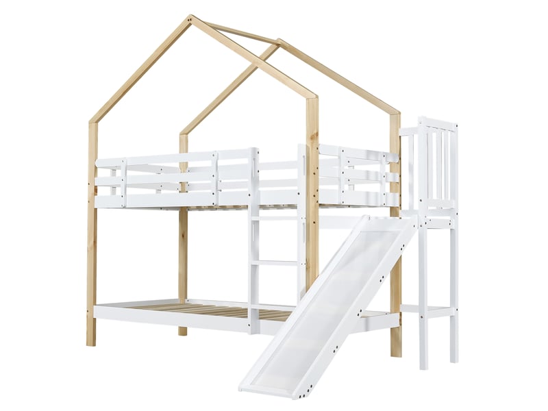  Lit superposé blanc en pin et mdf avec sommier à lattes, capacité 120 kg  - Conforama W