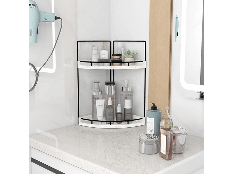  2-tier rustic white corner bathroom shelf  - Conforama C