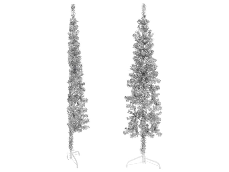  Demi sapin de noël, arbre de noël artificiel mince avec support argenté 150 cm  - Conforama C