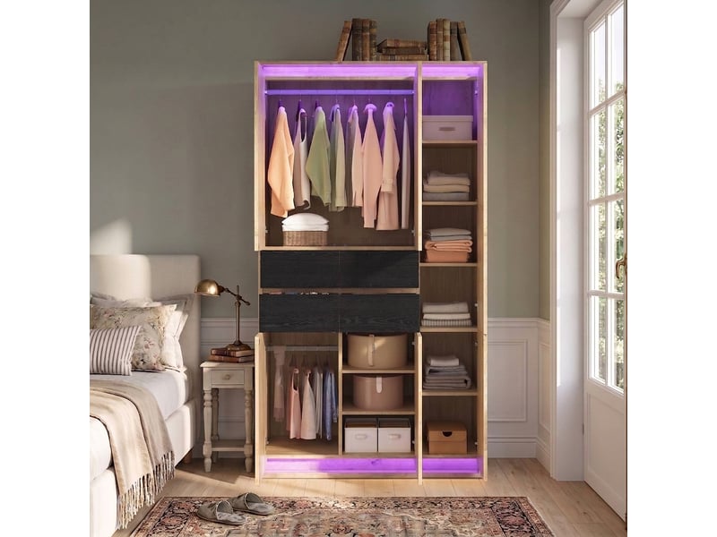 Armoire de chambre avec miroir et led 110x47x200 cm chêne anthracite - Conforama D