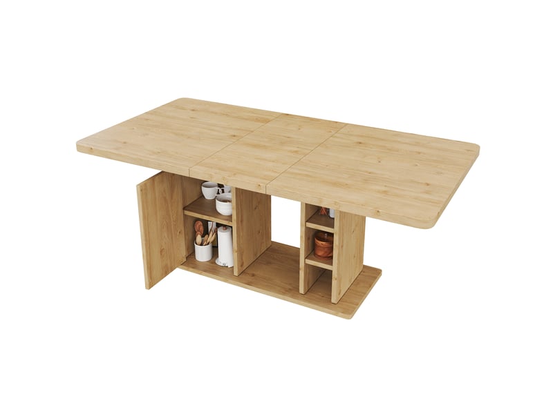 Table à manger extensible, chêne, 140180 × 80 cm, 6-8 personnes, avec rangement, plateau épais, style scandinave - Conforama E