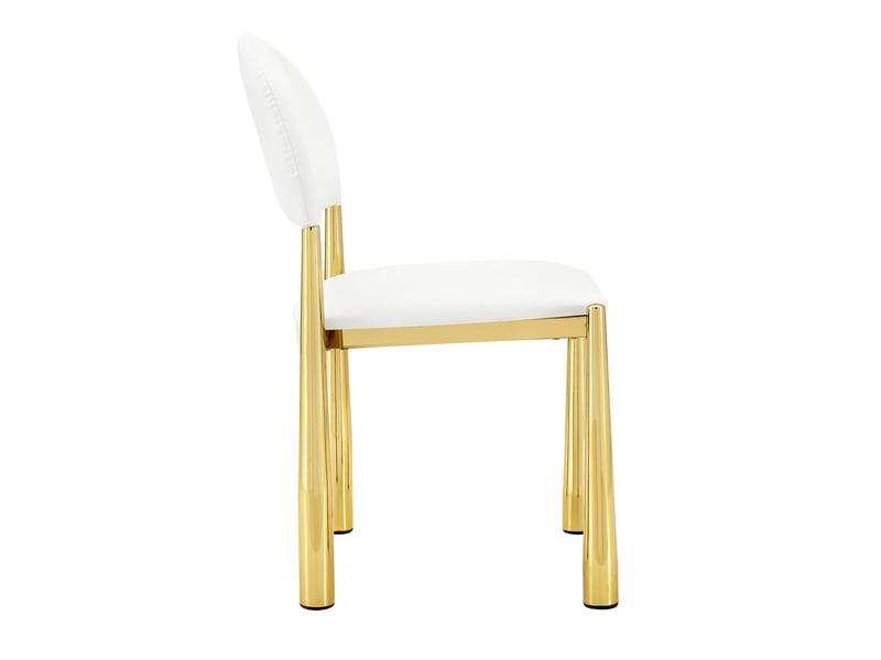  Lot de 2 chaises de salle à manger blanches avec dossier semi-circulaire, revêtement en polyuréthane, pieds en métal  - Conforama E