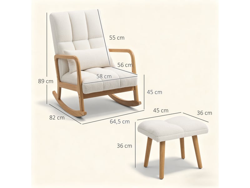  Fauteuil à bascule avec repose-pieds en tissu bouclé blanc 64,5 x 82 x 89 cm  - Conforama C