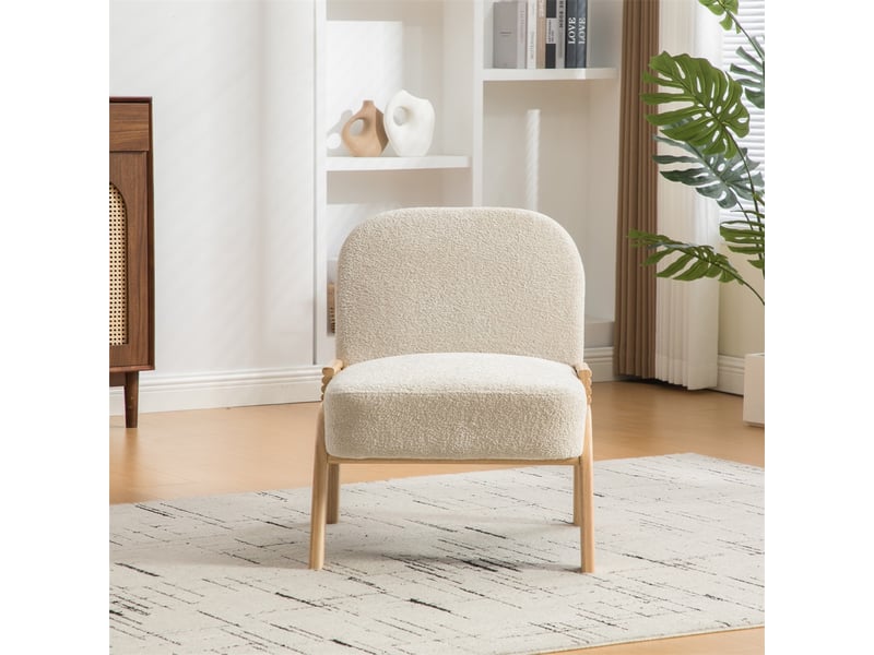  Fauteuil loungesessel scandinave en tissu - 72x61x78cm - chaise d'appoint sans accoudoirs salon chambre tissu chenille - beige  - Conforama C