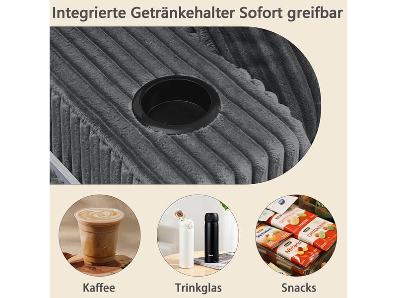  Canapé convertible, canapé-lit – porte-gobelets, 2 places, en velours tricoté, gris, poches latérales  - Conforama E