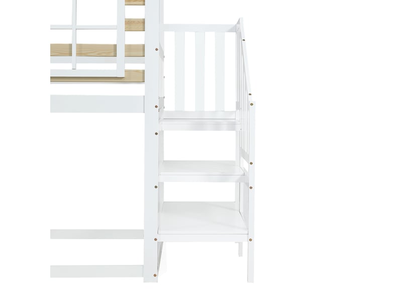  Lit superposé cabane enfant 2 x 90 x 200 cm avec toboggan blanc Fay Lum - Conforama E