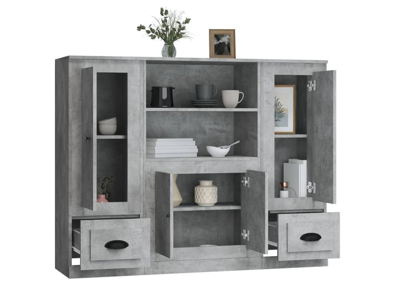  Buffets 3 pcs - bahut - meuble de rangement gris béton bois d'ingénierie  - Conforama E
