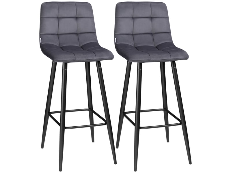  Ensemble de 2 tabourets de bar hauts, revêtus de velours, avec repose-pieds et dossier, gris  - Conforama B