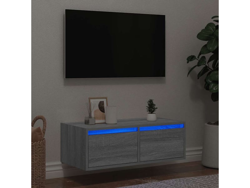  Meuble tv - banc tv - meuble de rangement avec lumières led sonoma gris 75x35,5x25 cm  - Conforama B